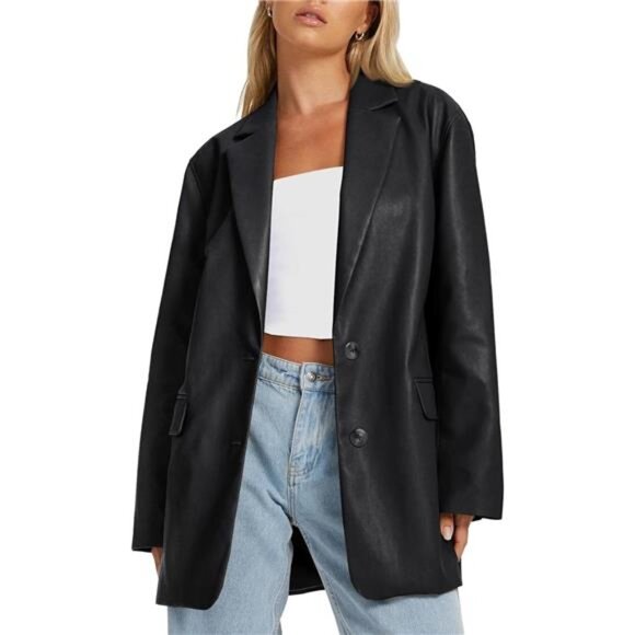 Women’s Faux Leather Bomber Jacket - Fall Winter Going Out Coat